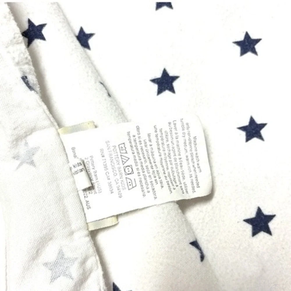 Pottery Barn Kids Star Flat Sheet Twin 100% Cotton White Navy‎ Blue Nautical